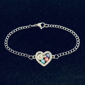 Rhinestone Heart multi colored evil Eye chain bracelet or anklet